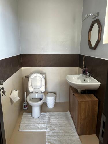 a bathroom with a toilet and a sink at Pointview House Gesha in Dryanovo