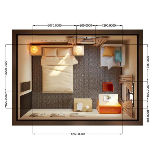 a diagram of a room with a bed and a room at Chalet Hakuba in Hakuba
