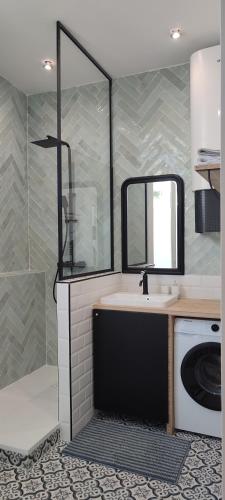 une salle de bain avec un lavabo et une douche dans l'établissement La Joliette 3, à Marseille
