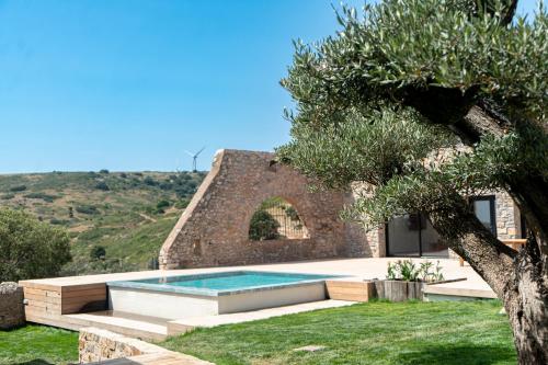 une maison avec une piscine dans une cour dans l'établissement Le Mas d'Antonegre, demeure d'exception, sud de France, à Montbazin