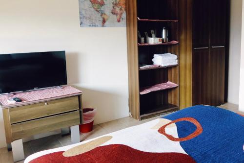 a bedroom with a tv and a dresser with a bed at Puli Islet Inn in Puli