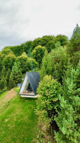 una pequeña casa en la cima de una colina con árboles en Vila Hill Rest, en Visoko