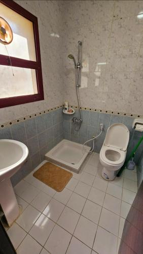 a bathroom with a shower and a toilet and a sink at Elegant Villa Rooms in Dubai near Airport in Dubai