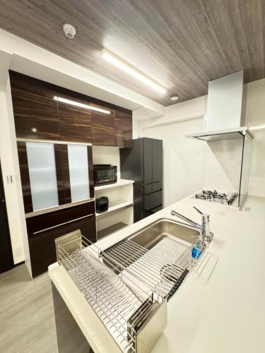 una cucina con ripiano per asciugare le stoviglie di MA house 701 ad Osaka