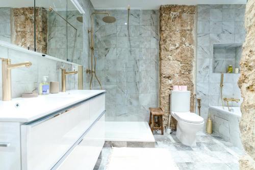 une salle de bain avec un lavabo, des toilettes et une douche dans l'établissement New vieille ville cimiez Centre Nice, à Nice