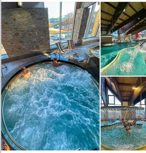 un collage de quatre photos d'une piscine dans l'établissement Cathy, aux Angles