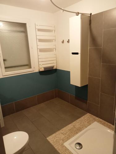 une salle de bain avec toilettes et lavabo dans l'établissement Maison de campagne meublée, à Issac