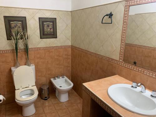 a bathroom with a toilet and a sink at Casa de Huespedes in Salta
