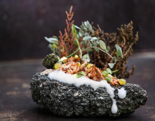 a piece of food sitting on top of a rock at Hotel de Blanke Top in Cadzand-Bad