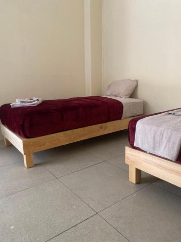 a bedroom with two beds in a room at Nomada Hostel Oaxaca - Vive nómada! in Oaxaca City