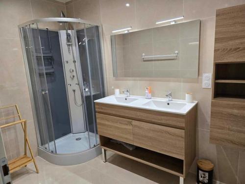 un bagno con lavandino e doccia di Maison Challans a Challans