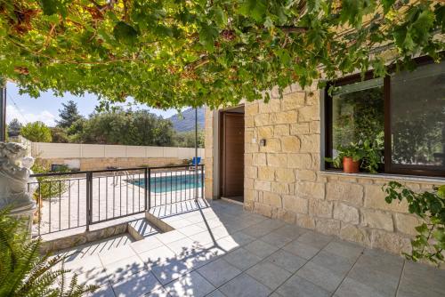 a house with a balcony with a swimming pool at JP Pool House in Trimiklini