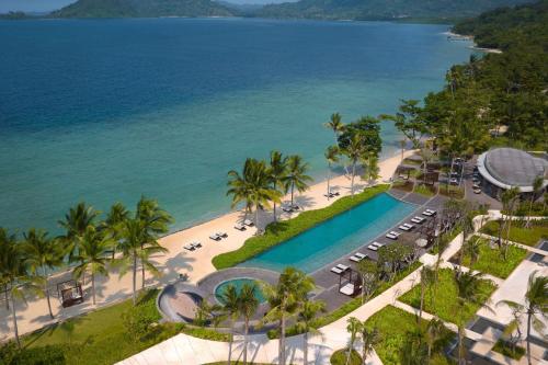 an aerial view of the beach and the ocean at Lampung Marriott Resort & Spa in Lampung