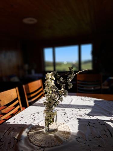 a vase filled with flowers sitting on a table at Hermosa Casona en los Muermos in Los Muermos