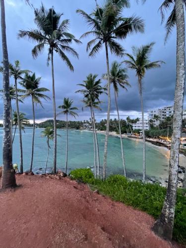 a view of a beach with palm trees at Santino Mirissa in Mirissa