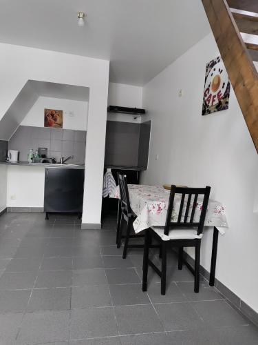 une cuisine et une salle à manger avec une table et des chaises dans l'établissement Studio en duplex, à Metz
