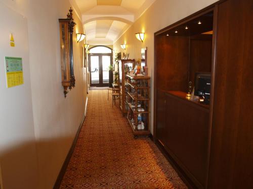 un couloir long avec une chambre avec un couloir dans l'établissement Antik Hotel Prague, à Prague