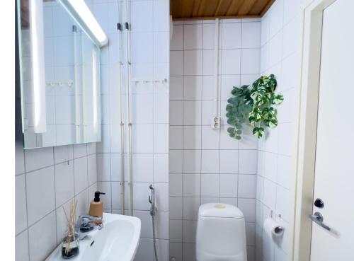un baño con inodoro y lavabo en Stylish Studio in the Centre, en Kuopio