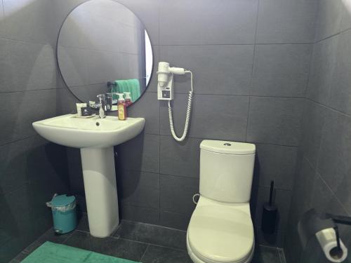 a bathroom with a sink and a toilet and a mirror at Fare Kenzo 2 in Papara