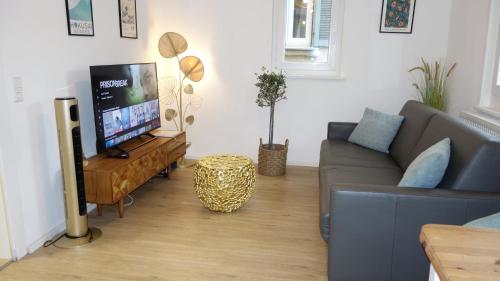 a living room with a couch and a flat screen tv at Apartment Weberstrasse in Tübingen