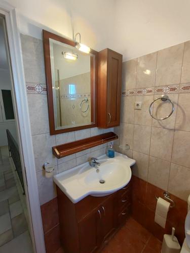 a bathroom with a sink and a mirror at Villa Stamata in Tsoukalades