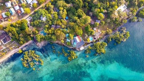 an aerial view of an island in the water at Shimoni Reef Lodge in Shimoni