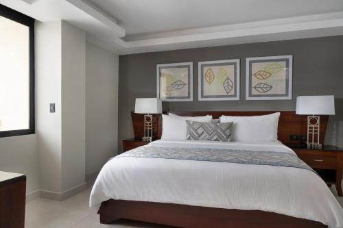 a bedroom with a large bed with two night stands and two lamps at Hodelpa Centro Plaza in Santiago de los Caballeros
