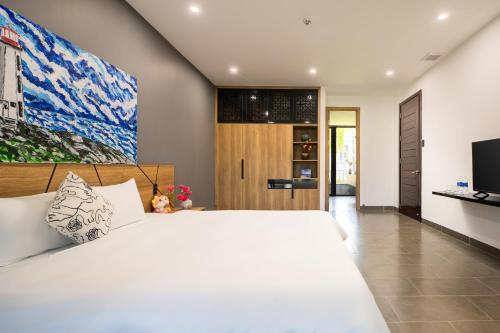 Ένα ή περισσότερα κρεβάτια σε δωμάτιο στο River villa