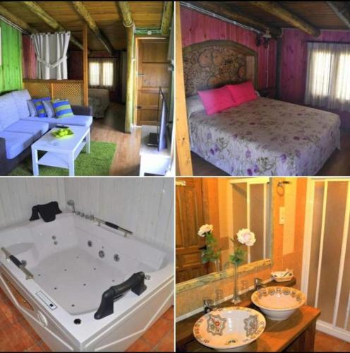 a collage of pictures of a room with a bed and a tub at El Mirador de la Mancha in Villarrubia de los Ojos