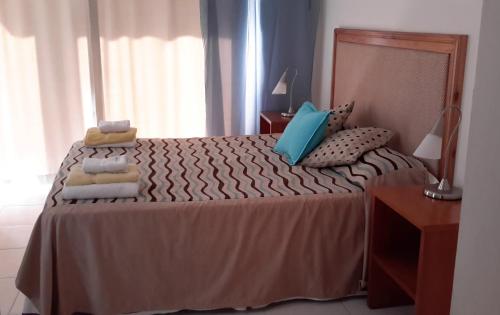 a bedroom with a large bed with pillows on it at Alma Marina in Valeria del Mar