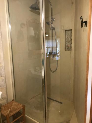 a shower with a glass door in a bathroom at Le Joubert Hôtel Particulier in Uzès