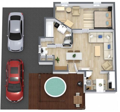 a floor plan of a house with a car at Lovely Calm Boho Spa & Sauna in Quebec City