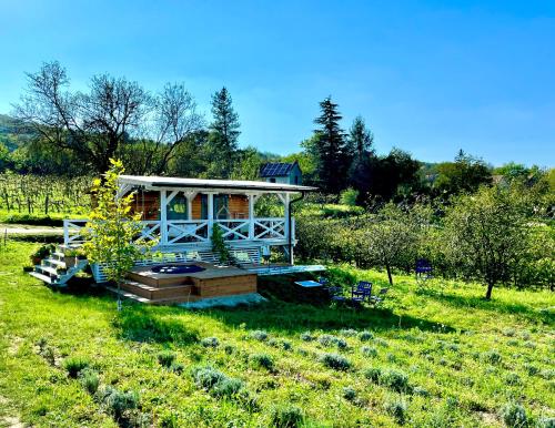 a house in the middle of a field at Bohemian ECO lodge in Kisapáti