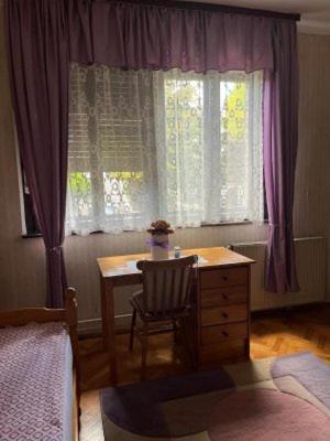 a bedroom with a desk and a bed and a window at Zemunski mir in Zemun