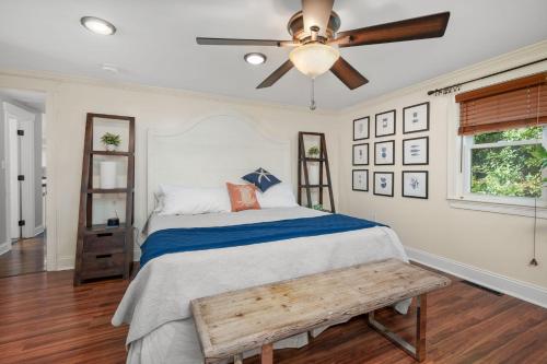 a bedroom with a bed and a ceiling fan at 10 Seventh Street Harwich Cape Cod- -Cape Vista in Harwich