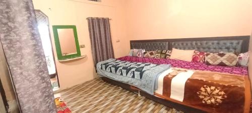 a bedroom with a large bed and a mirror at Shree Gopal Niketan in Mathura
