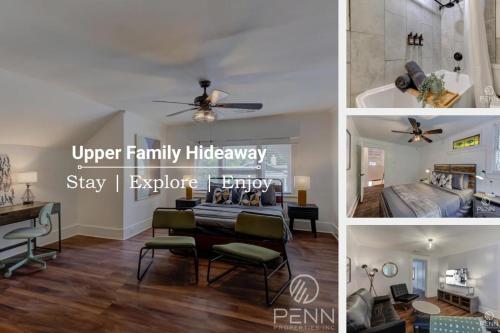 a collage of photos of a living room and a bedroom at Hideaway Retreat in the Heart of Cooper Young in Memphis