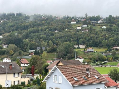 un petit village avec des maisons et une montagne dans l'établissement Home sweet home, à La Bresse