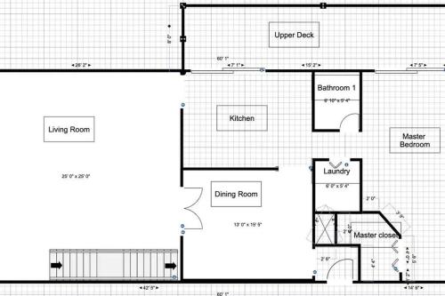 a black and white floor plan of a house at Waterfront Cabin With A View, Large Family Retreat, Pet Friendly in Warsaw