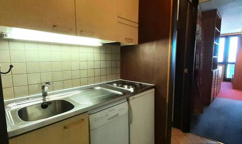 une cuisine avec un évier et un plan de travail dans l'établissement Résidence Chamois - Galerie CHAMOIS M131 MAE-1411, à La Plagne Tarentaise