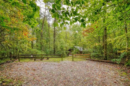 two benches in the middle of a forest at Cherokee in Logan