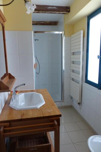 a bathroom with a sink and a shower at Maison pour familles et amis in Dinard