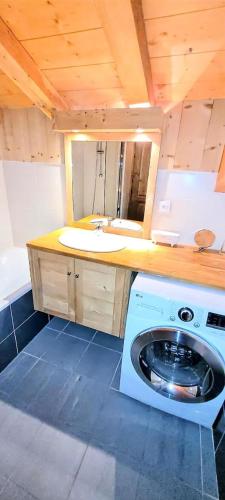 une machine à laver dans une salle de bain avec un lavabo dans l'établissement Résidence Chalune - Appartement classé 4 étoiles, 2 chambres + Cabine MAE-0951, aux Gets