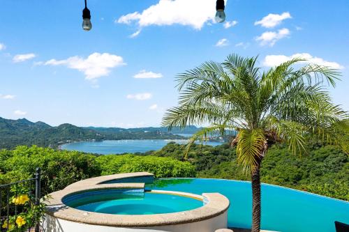 a resort with a palm tree and a swimming pool at Spectacular Ocean Views Infinity Pool in Potrero
