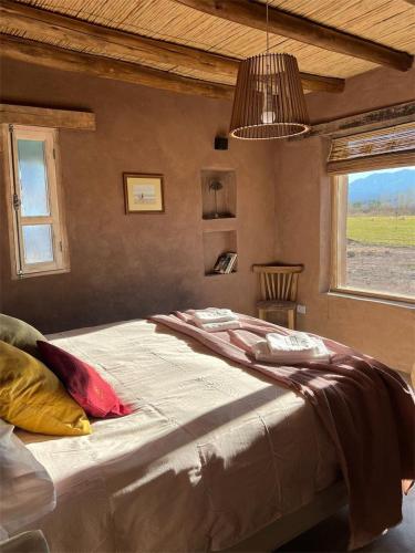 a large bed in a room with a window at Rancho de Ansilta in Barreal
