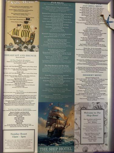 a flyer for a ship hotel with a picture of a boat at The Ship Hotel in Crediton