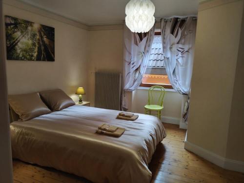 une chambre avec un grand lit et une fenêtre dans l'établissement maison louis, à Sondernach