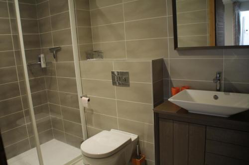une salle de bain avec une douche, des toilettes et un lavabo dans l'établissement Mont Royal ROA0102 CHARMING & COSY 6 pers, à Châtel