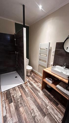 a bathroom with a sink and a toilet at Une Ferme en Ville in Bron