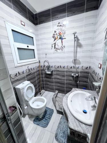 a bathroom with a toilet and a sink at Villa Contenental residense El sheikh Zayed Beverly Hills in Sheikh Zayed